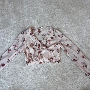 Floral V-Neck Long Sleeve Women's Top - Pink